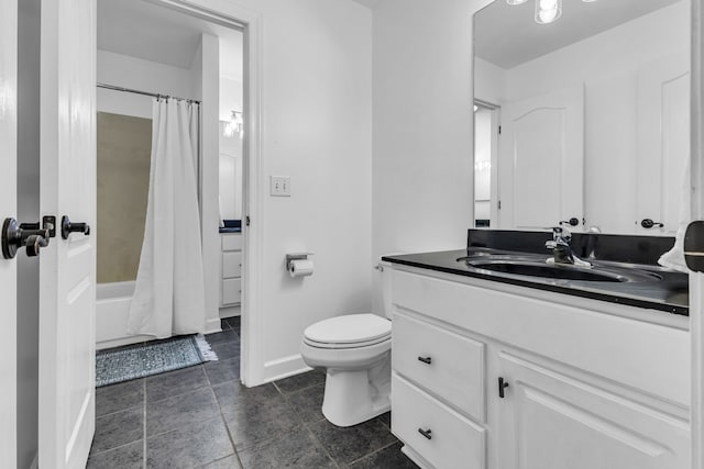 full bathroom featuring shower / tub combo, vanity, and toilet