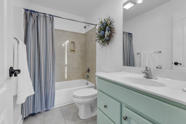 full bathroom featuring tile patterned floors, vanity, shower / bath combo, and toilet