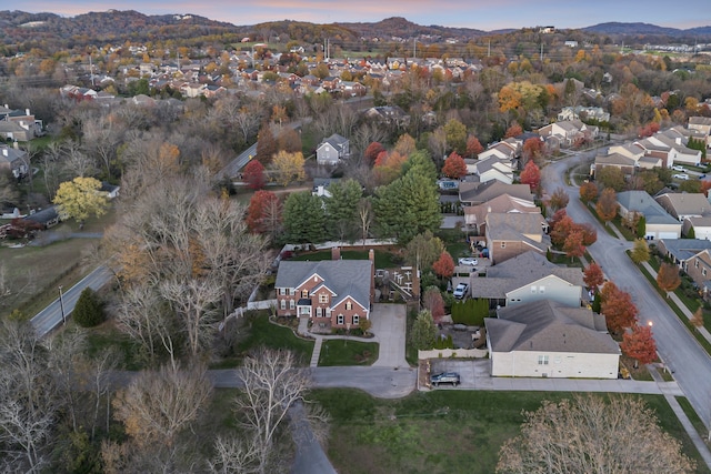 view of aerial view at dusk