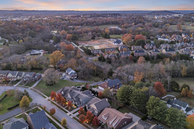 view of aerial view at dusk