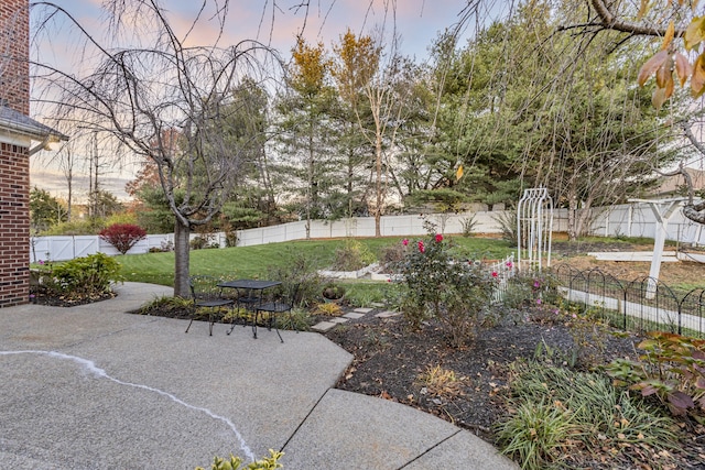 yard at dusk with a patio