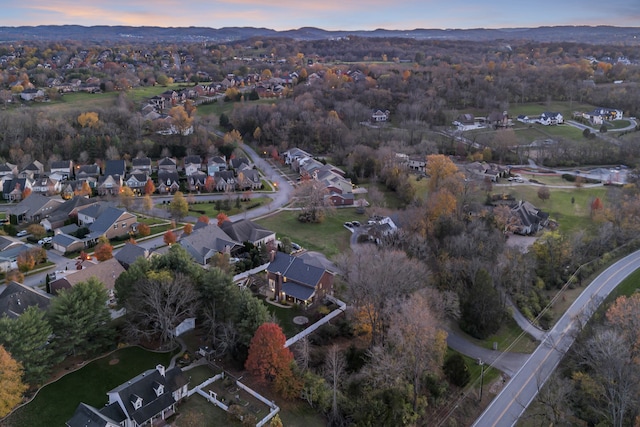 view of aerial view at dusk