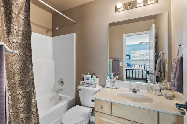 full bathroom with vanity, toilet, and tub / shower combination