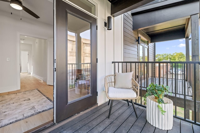 balcony with ceiling fan