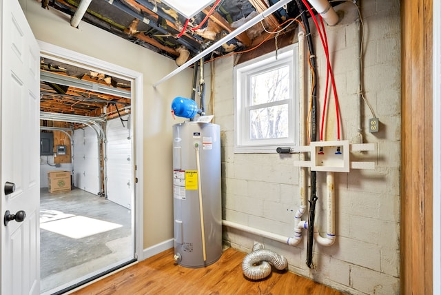 utility room featuring electric water heater and electric panel