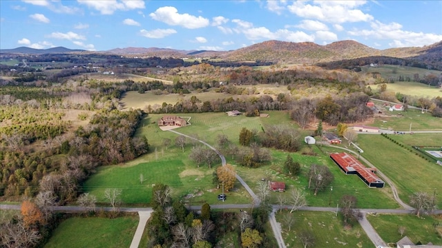 birds eye view of property with a mountain view and a rural view