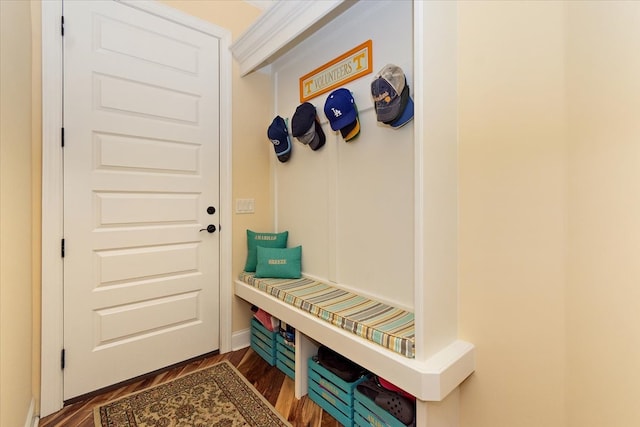 mudroom featuring dark hardwood / wood-style floors