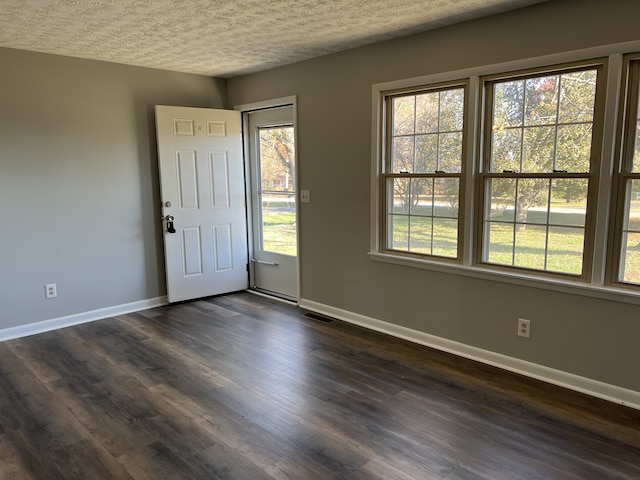 foyer featuring dark wood-type flooring and a textured ceiling