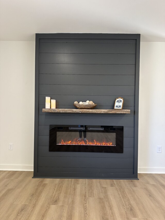 details featuring a fireplace and hardwood / wood-style floors