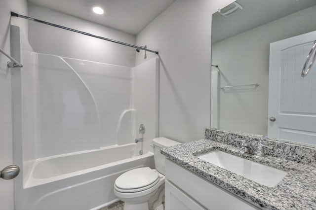 full bathroom with vanity, tub / shower combination, and toilet