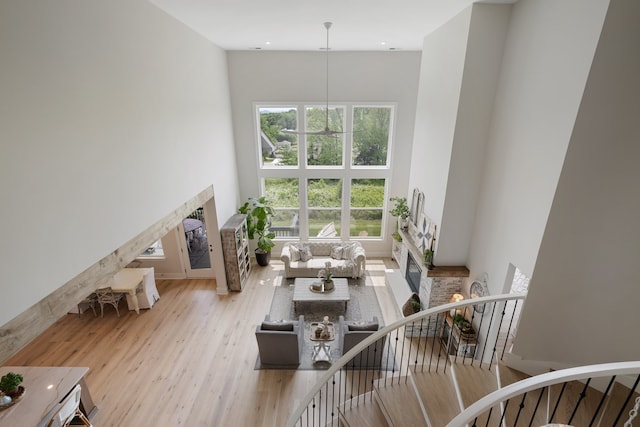 living room featuring a fireplace and light hardwood / wood-style floors