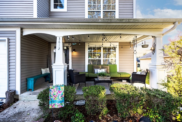 view of patio / terrace with an outdoor hangout area and a porch