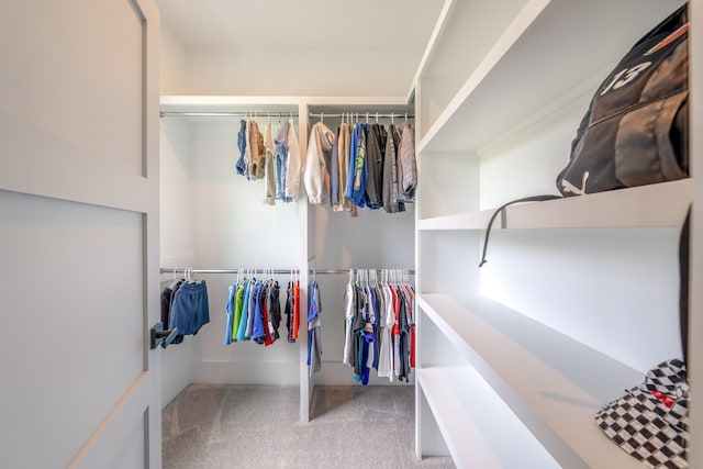 walk in closet with carpet floors