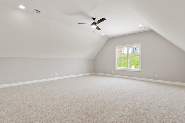 bonus room featuring carpet, ceiling fan, and lofted ceiling