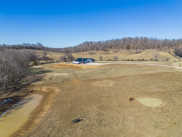 birds eye view of property featuring a rural view