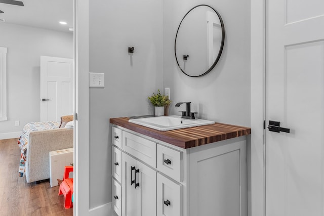 bathroom featuring wood-type flooring and vanity