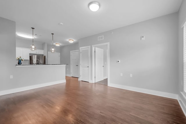 unfurnished living room featuring dark hardwood / wood-style floors