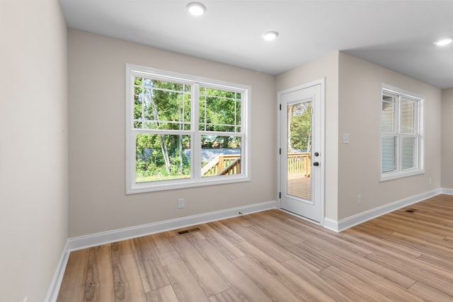 doorway with light hardwood / wood-style flooring and plenty of natural light