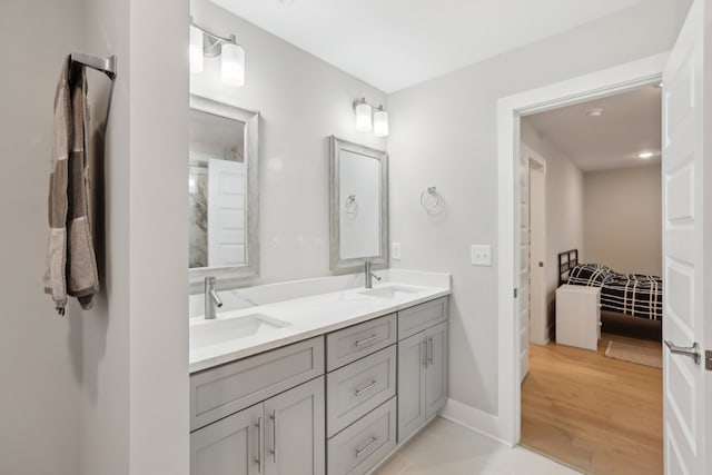 bathroom with wood-type flooring and vanity