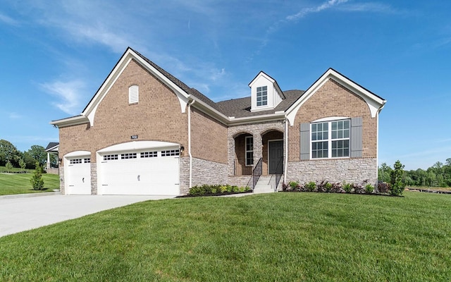 7938 Pine St, Fairview, TN 37062 - view of front of property with concrete driveway, a front lawn, and stone siding