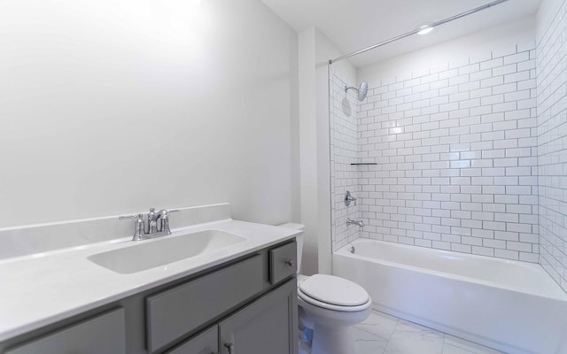 7938 Pine St, Fairview, TN 37062 - bathroom featuring marble look tiles, toilet, vanity, and shower / washtub combination