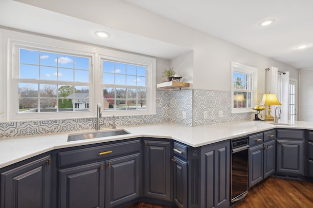 kitchen featuring decorative backsplash, dark hardwood / wood-style flooring, a wealth of natural light, and sink