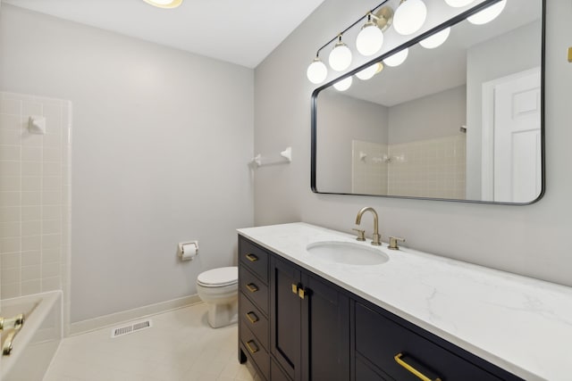 full bathroom featuring tile patterned floors, vanity, toilet, and shower / washtub combination