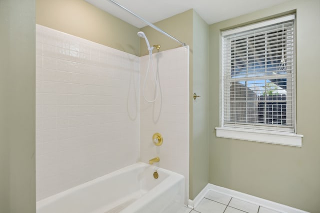 bathroom featuring tile patterned flooring and tiled shower / bath