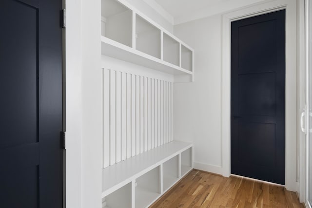 mudroom with wood-type flooring