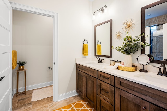 bathroom featuring vanity and walk in shower