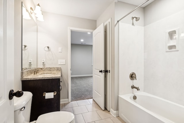 full bathroom featuring tile patterned floors, vanity, bathing tub / shower combination, and toilet