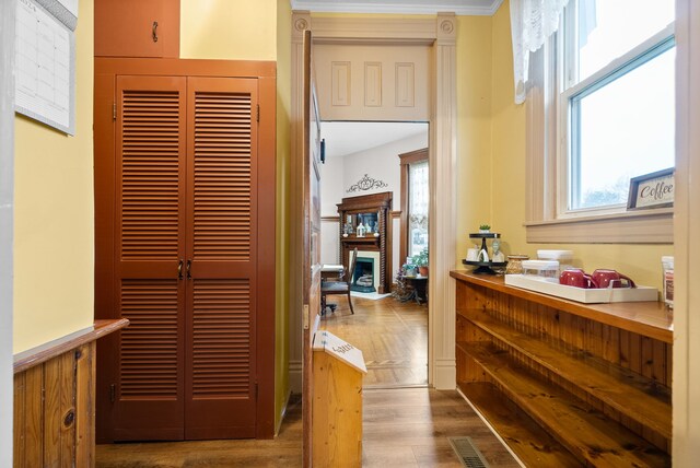428 N Main St, Trenton, KY 42286 - hallway featuring light hardwood / wood-style floors and ornamental molding