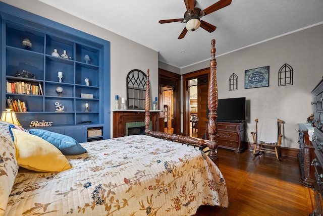 428 N Main St, Trenton, KY 42286 - bedroom featuring dark hardwood / wood-style flooring, ceiling fan, and crown molding