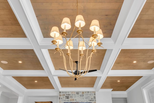 interior details with beam ceiling, wooden ceiling, and coffered ceiling