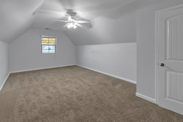 bonus room featuring carpet, ceiling fan, and lofted ceiling