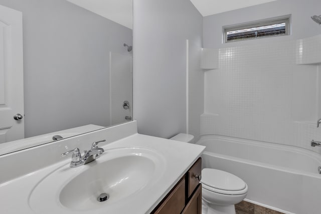 full bathroom with shower / bathing tub combination, vanity, and toilet