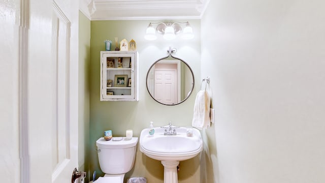 bathroom featuring toilet and ornamental molding