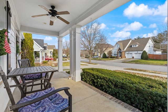 view of patio / terrace with covered porch and ceiling fan