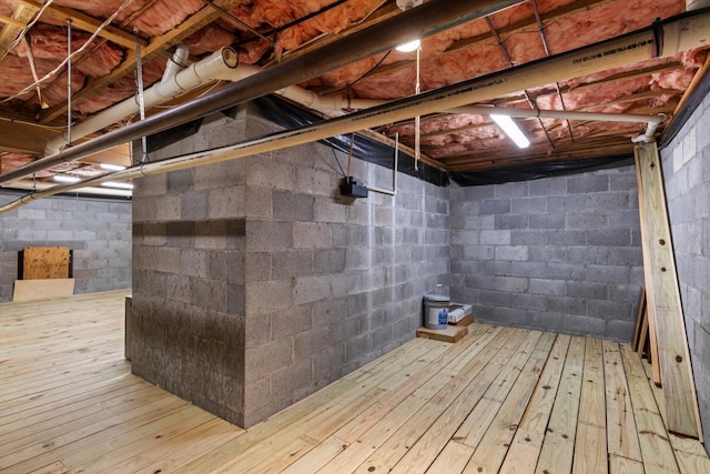 basement with light wood-type flooring