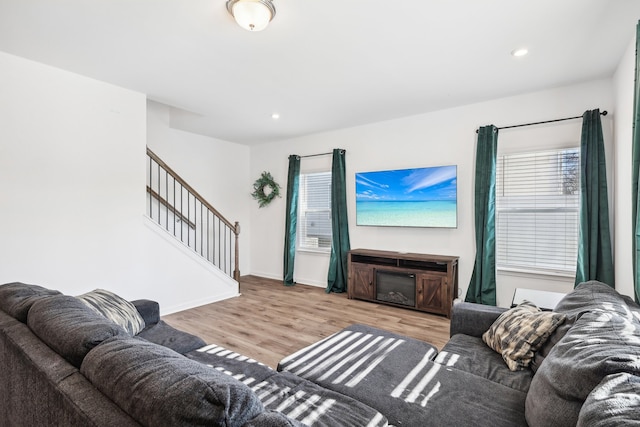 living room with light wood-type flooring