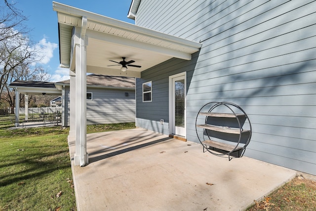 view of patio / terrace featuring ceiling fan