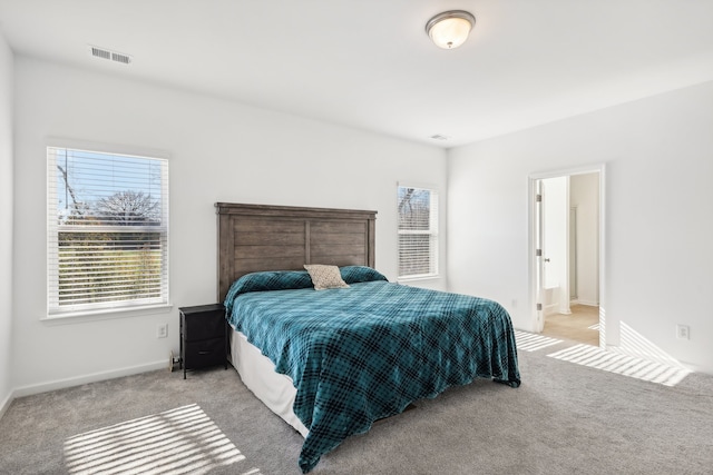 carpeted bedroom with ensuite bathroom