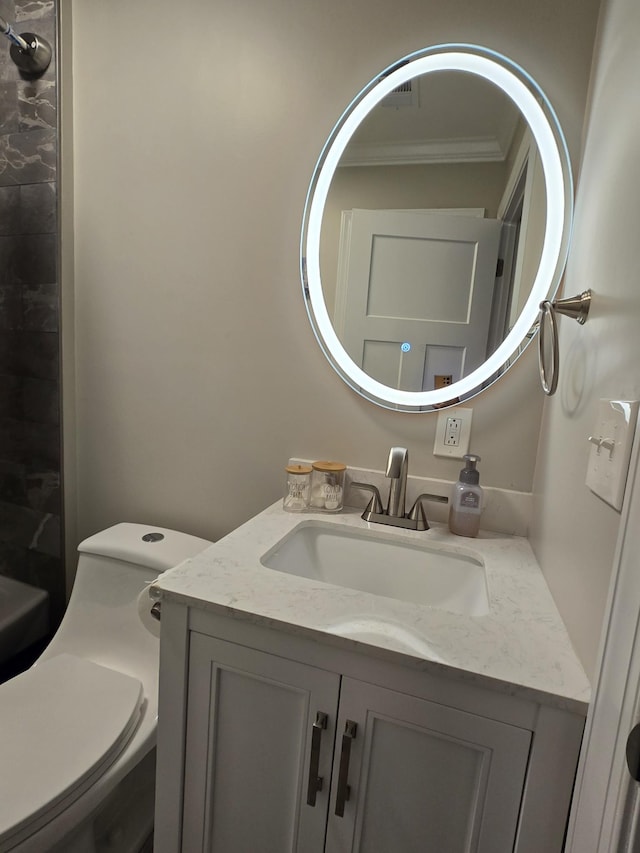 140 Dunn Fall River Rd, Leoma, TN 38468 - bathroom featuring ornamental molding and vanity