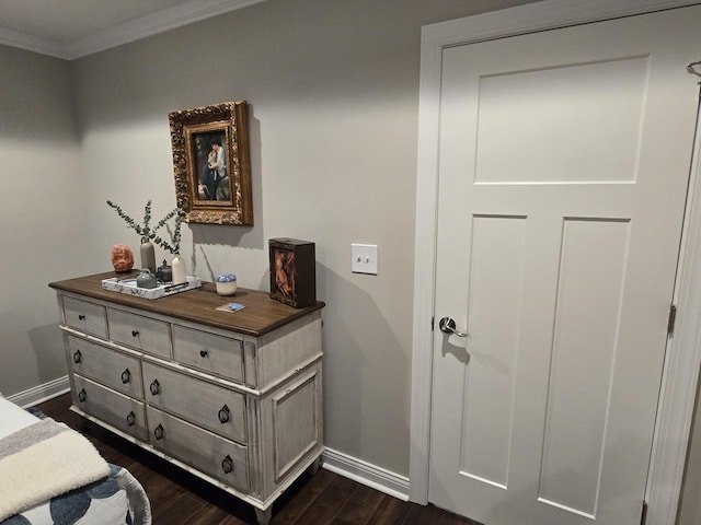 140 Dunn Fall River Rd, Leoma, TN 38468 - bedroom with ornamental molding and dark wood-style floors