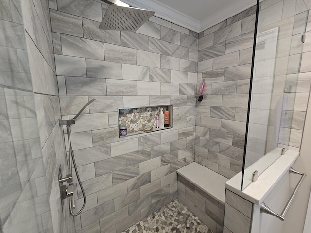 140 Dunn Fall River Rd, Leoma, TN 38468 - full bathroom featuring crown molding and a tile shower