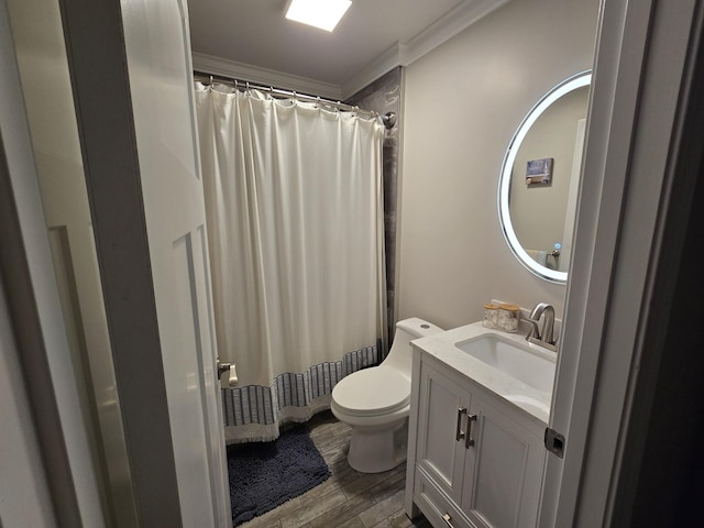 140 Dunn Fall River Rd, Leoma, TN 38468 - bathroom featuring wood finished floors, crown molding, vanity, and a shower with curtain