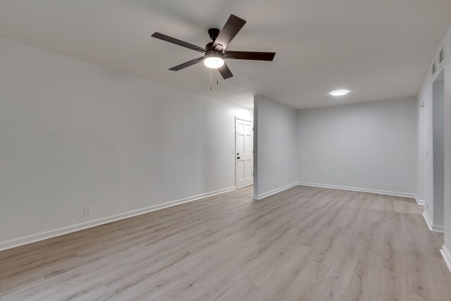 spare room featuring ceiling fan and light wood-type flooring