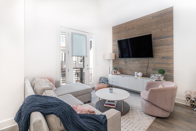 living room with hardwood / wood-style flooring