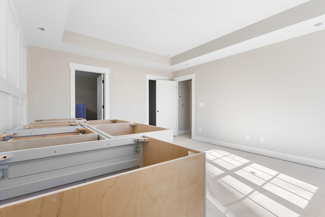 kitchen with a tray ceiling