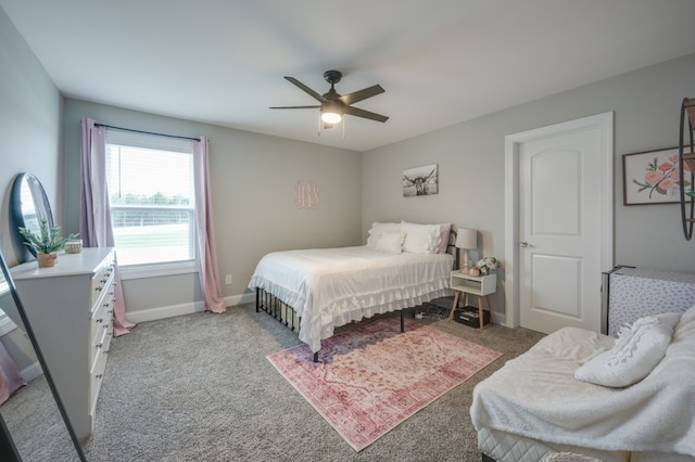 bedroom featuring ceiling fan and carpet floors